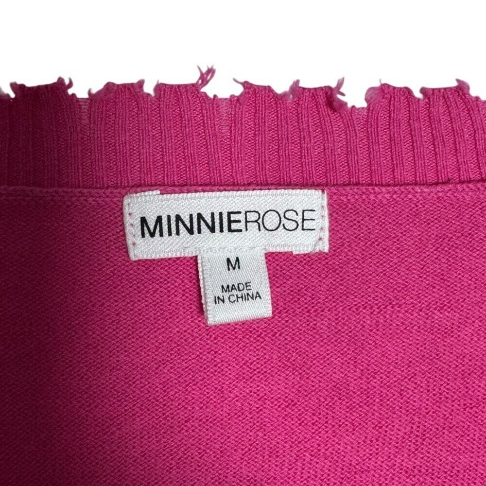 Minnie Rose  V-Neck Sweater Size Medium hot Pink Cashmere blend Frayed Edge - Picture 5 of 8